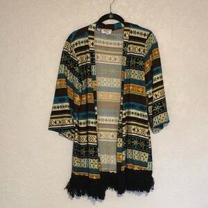Aztec Inspired 3/4 Sleeve Tunic Cardigan By Jody California Sz L